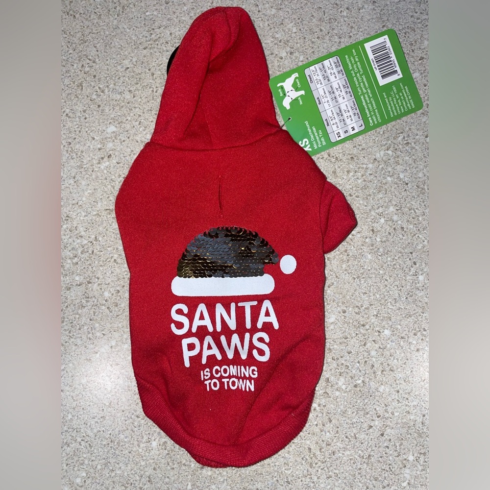 Santa’s Paws Is Coming to Town Dog Hoodie Sequin Unique Petz NWT